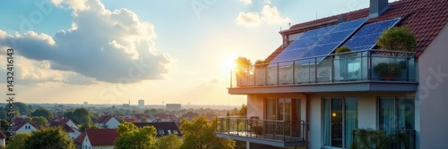 Solar panels on D?sseldorf apartment building balcony , environment, D?sseldorf