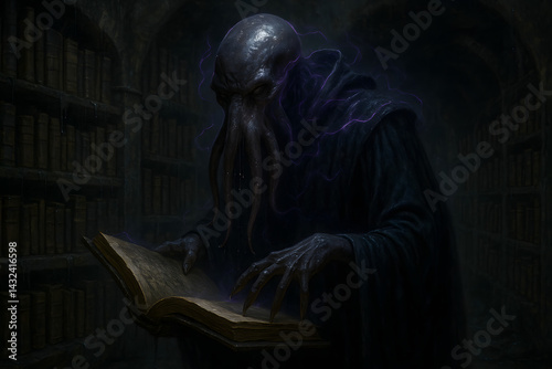 Mind Flayer in Library Coloring Page Illustration
