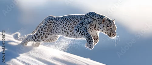 Fototapeta A leopard is running through the snow