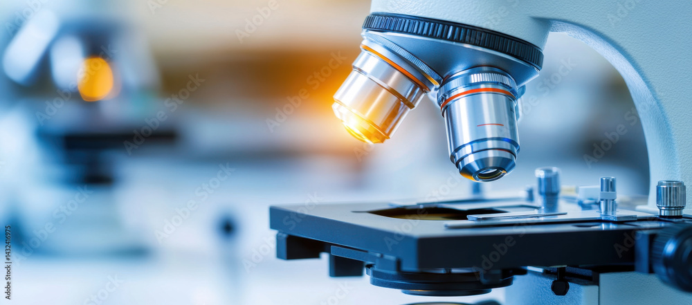 close up shot of microscope showcasing its intricate lenses and structure, highlighting precision and technology involved in scientific research. image evokes sense of curiosity and exploration close up shot of microscope showcasing its intricate lenses and structure, highlighting precision and technology involved in scientific research. image evokes sense of curiosity and exploration
