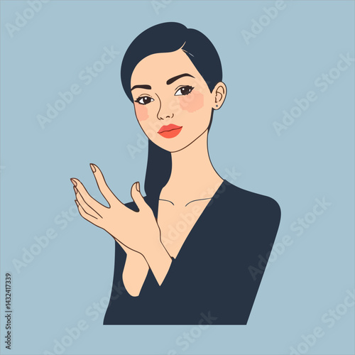 Vector illustration,of a person with refined features making an elegant hand gesture.