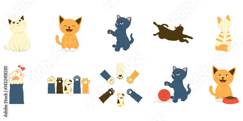 Set of Cute Cartoon Cat Illustration
