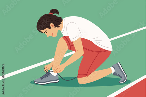Side view of a person meticulously tying their shoelaces before a jog, preparing for outdoor exercise.
