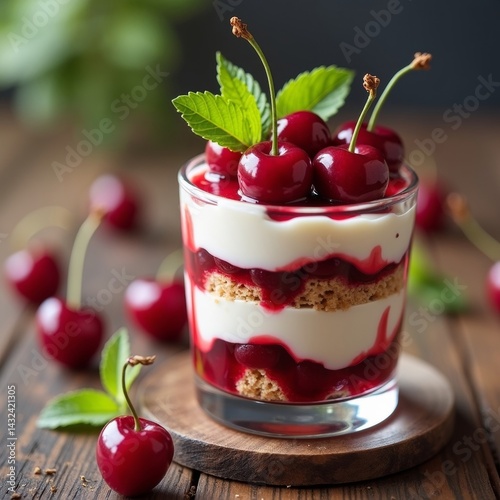 Wallpaper Mural A delicious dessert of cold, white ice cream with sweet red cherries and fresh berries Torontodigital.ca
