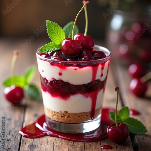 Wallpaper Mural A delicious dessert of cold, white ice cream with sweet red cherries and fresh berries Torontodigital.ca