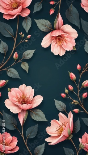 Subtle charcoal floral wallpaper; delicate blooms & leaves create a seamless pattern , high resolution, pattern