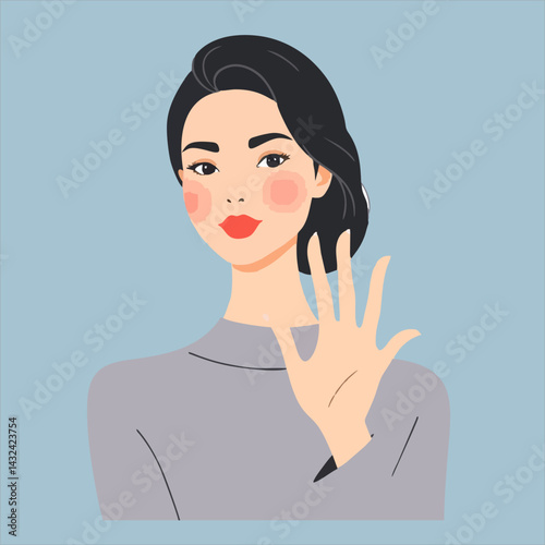 Vector illustration,of a person with refined features making an elegant hand gesture.