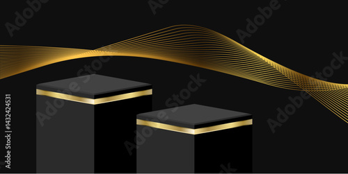 Elegant 3D luxury podium vector featuring dynamic lighting and gold accents. Ideal for premium product displays, branding, and modern promotional visuals.