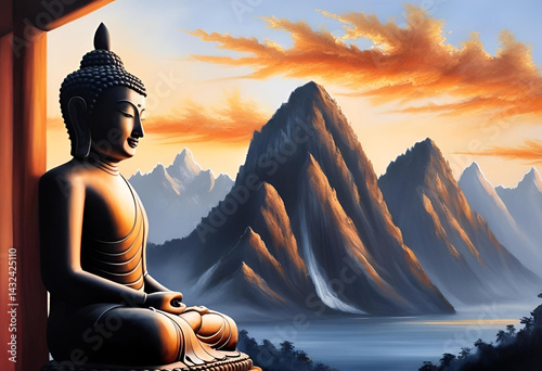 buddha at sunset