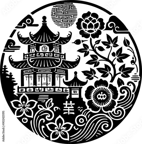 sketch vector illustration silhouette design icon logo symbol painting decoration scenery temple sacred cultural and religion classic traditional vintage abstract