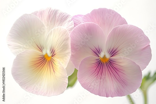 Delicate pastel pansies, close-up, soft light, floral still life, elegant flowers, aesthetic beauty, use in greeting cards or websites