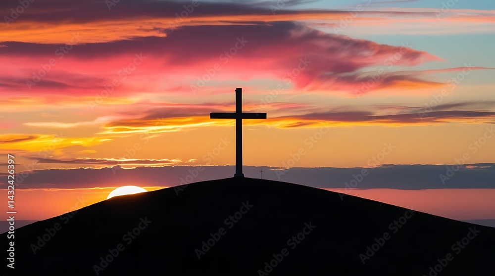Peaceful image of a cross at sunset with colorful clouds, representing belief, resurrection, worship, and divine beauty, perfect for church graphics and spiritual inspiration
Peaceful image of a cross at sunset with colorful clouds, representing belief, resurrection, worship, and divine beauty, perfect for church graphics and spiritual inspiration