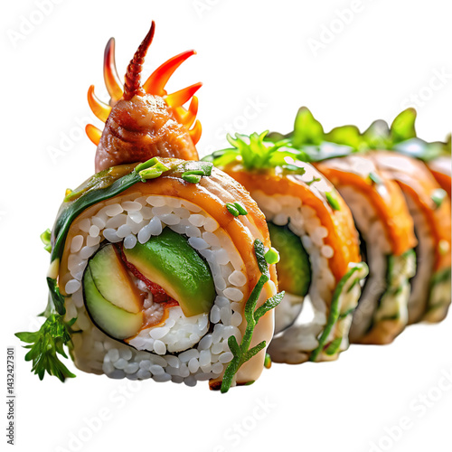 Delicious Dragon Roll Sushi: Salmon, Avocado, and Crispy Squid