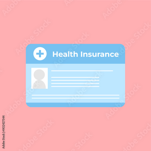 Blue Medical Health Insurance Card, flat design style  