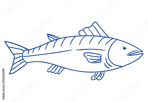 Drawing of a fish showcasing detailed fins and scales in a simplified style