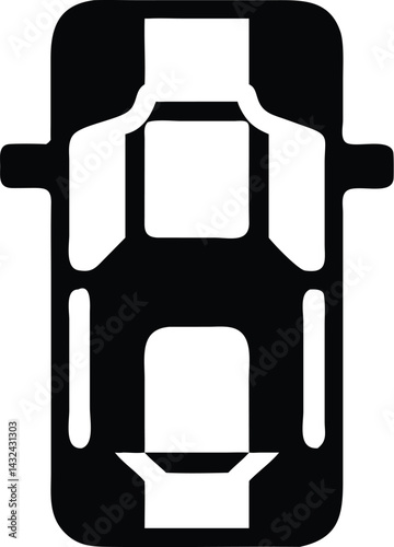 Top-down view of sleek car interior layout showcasing ergonomic seating and a modern steering wheel, ideal for automotive design and branding concepts. Illustrator Artwork