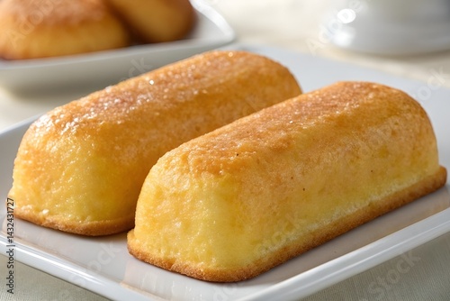 Golden Twinkies Close-Up on Plate – Soft Spongy Dessert Photography