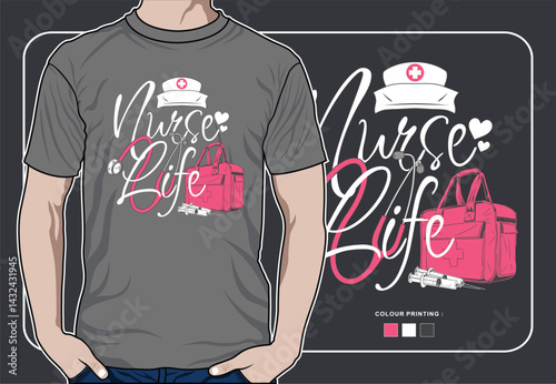 Nurse Life Graphic T-Shirt Design Template on Mannequin