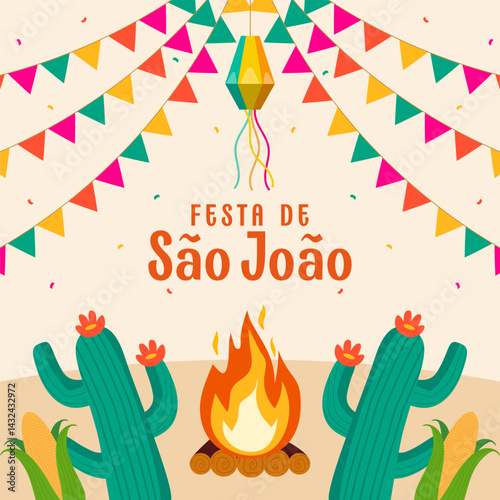 happy sao joao festival illustration in flat design