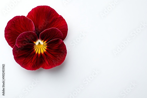 Red pansy flower close-up on white background for floral display