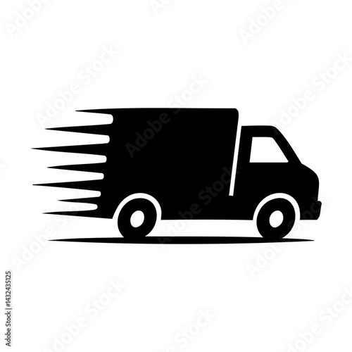 Black silhouette of a fast delivery truck icon representing express shipping, courier services, and logistics on white background.
