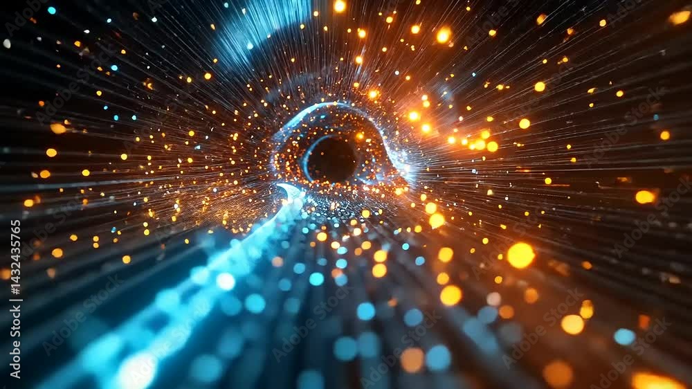 Abstract digital tunnel of light and particles