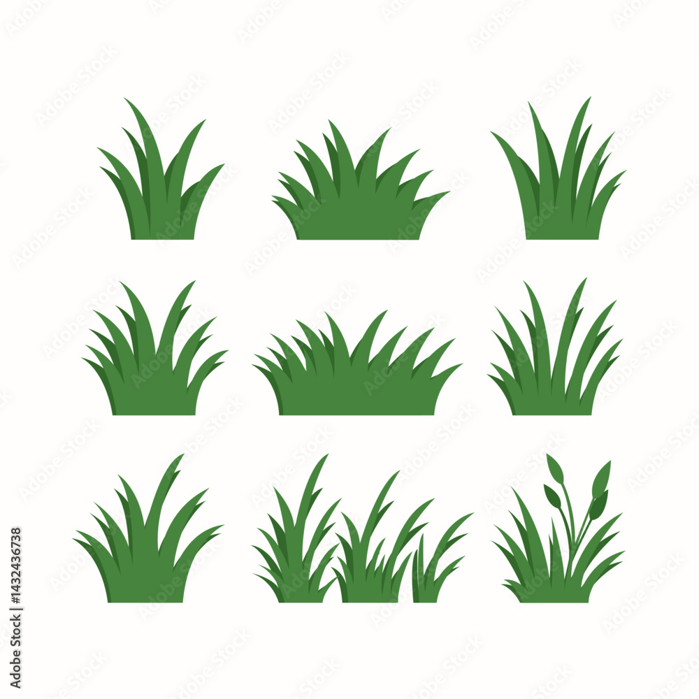 Fototapeta premium Set of flat grass elements vector