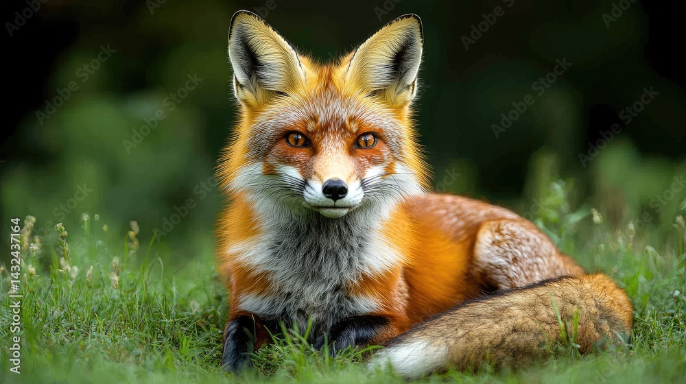 Red fox resting in grass Red fox resting in grass