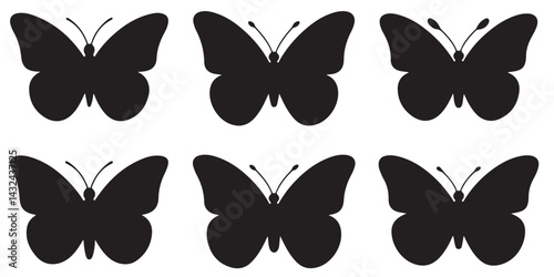 set of vector icon various butterfly silhouette	