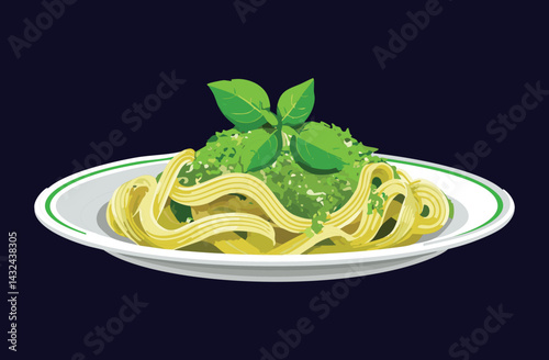 Pasta with Pesto -  - Vector Illustration