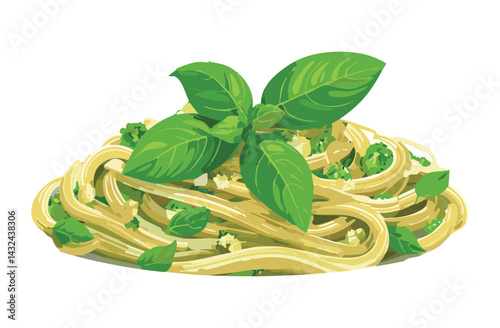 Pasta Pesto Spaghetti - Vector Illustration
