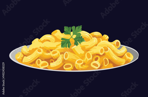 Mac and Cheese on Plate - Vector Illustration