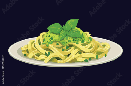 Pasta Pesto Spaghetti Food - Vector Illustration