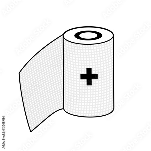 Vector Icon Rolled Sterile Gauze Cloth, for Wounds, Treatment by Doctor, First Aid Medical Equipment, Wound Dressing, line art style  