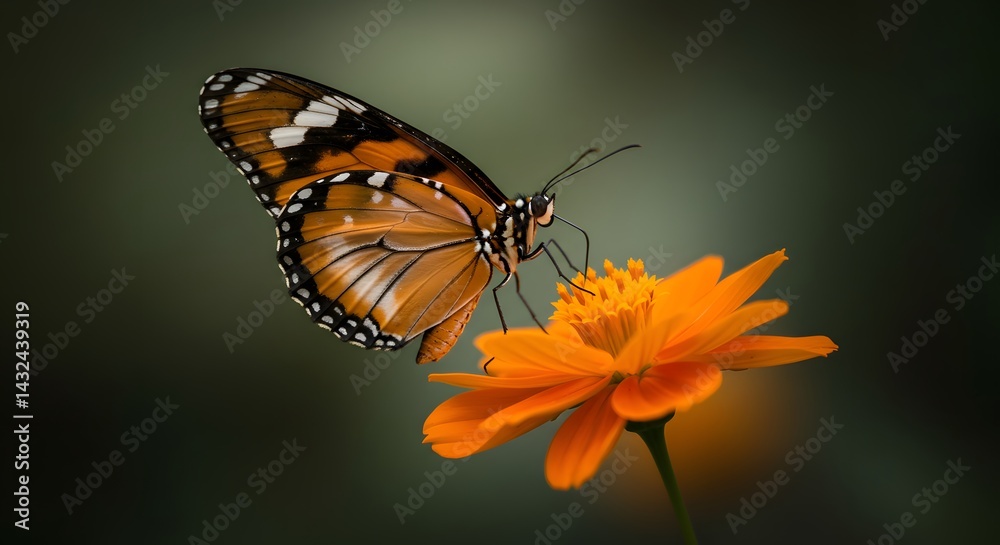 Fototapeta premium Butterfly on Orange Flower