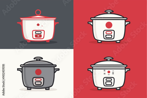 Create minimalist vector icons of a rice cooker and other common Japanese kitchen utensils.  Style should be clean and simple, suitable for app or website use.