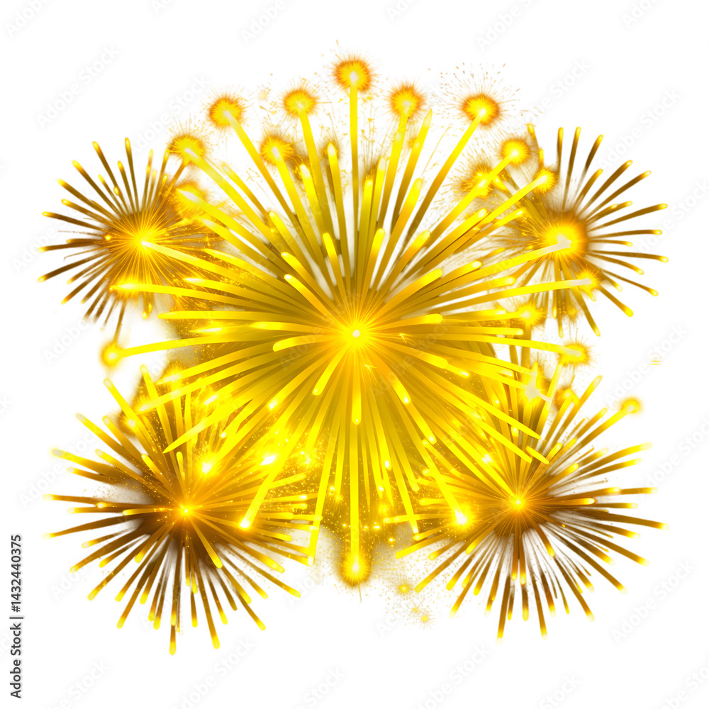 Obraz premium Yellow fireworks illustration for holiday celebration PNG