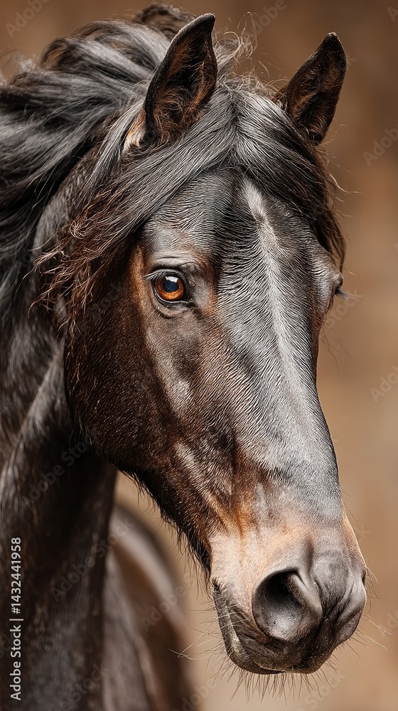 Fototapeta premium Majestic bay horse standing gracefully, embodying elegance and strength in minimalist beauty