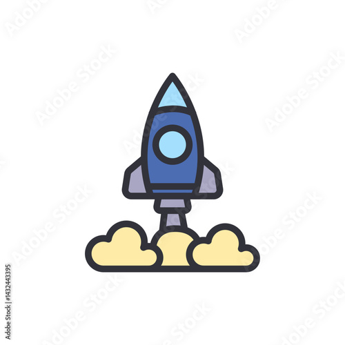 Space rocket colored icons, minimalist vector illustration ,simple transparent graphic element .Isolated on white background
