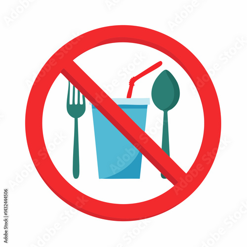 No eating or drinking vector icon, drink and food prohibition sign, red prohibition circle, no food, no drink, vector illustration