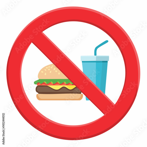 No eating or drinking vector icon, drink and food prohibition sign, red prohibition circle, no food, no drink, vector illustration