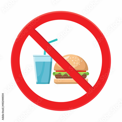 No eating or drinking vector icon, drink and food prohibition sign, red prohibition circle, no food, no drink, vector illustration