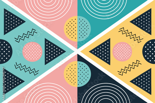 Generate a vibrant, abstract vector pattern featuring chaotically arranged geometric clusters in a modern style.  Focus on bold color contrasts and sharp lines.