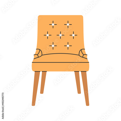 Chair Flat design style, cushioned armchair, symbolizes comfort and rest, useful in interior, lifestyle, or cozy home scenes.