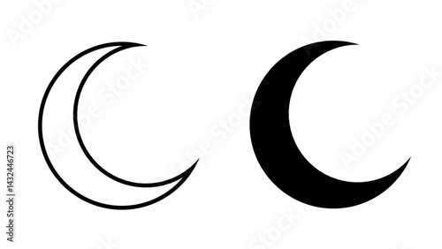 Outline silhouette crescent moon icon set. Crescent moon black and white. Illustration crescent isolated on white background