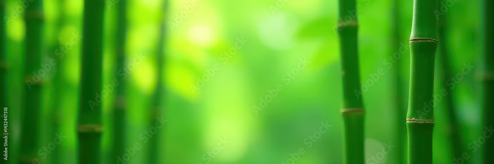 Obraz premium Vibrant green bamboo stalks, soft focus background, spring, organic, peace