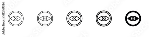 Set of 5 pixel perfect Hide icon with 1 unexpanded, 1 silhouette, hide icon representing privacy, invisibility, or hidden content in a sleek user interface style