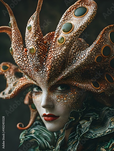 Surreal Fashion Portrait of Woman with Octopus Head