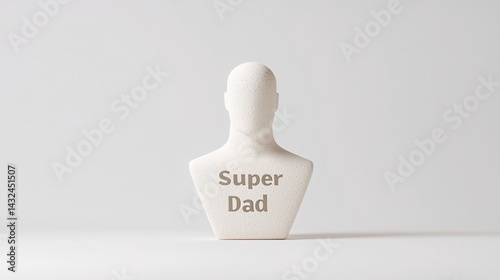 A minimalist sculpture of a bust with the inscription 
