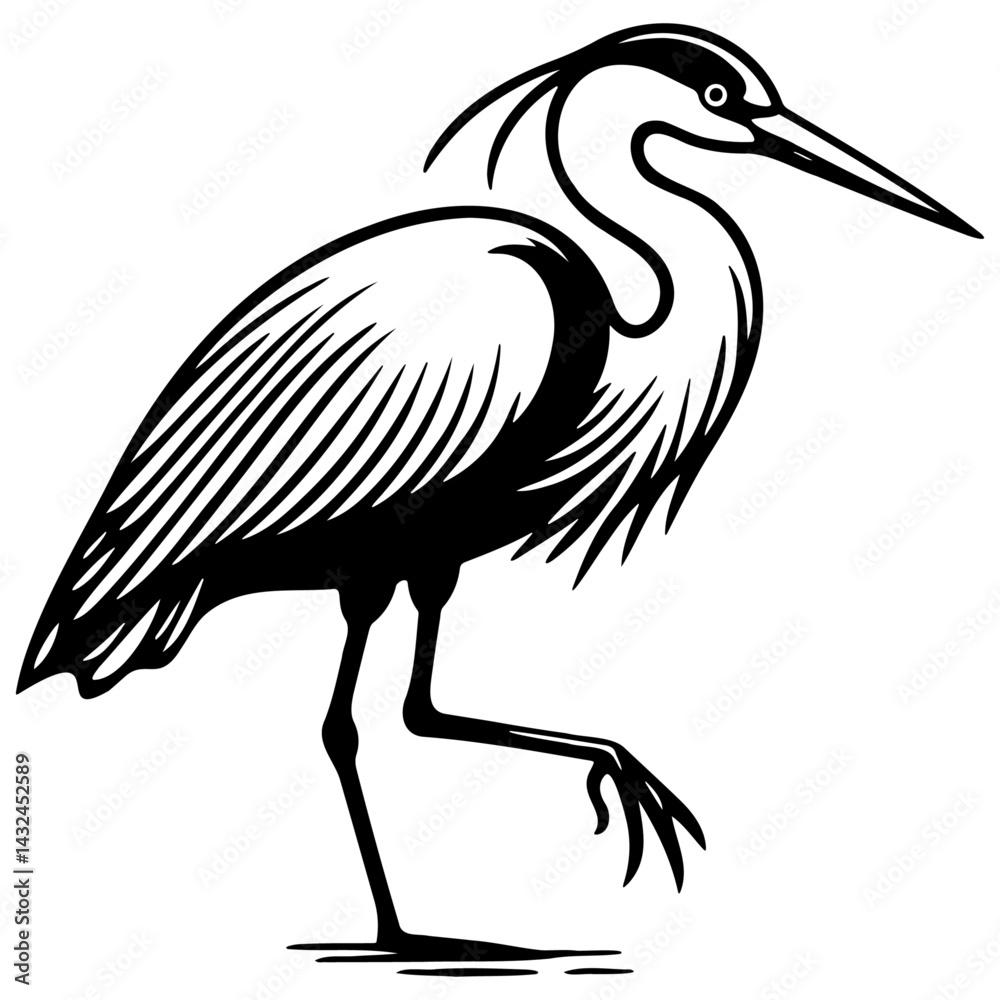 Obraz premium Heron Sketch Drawing.